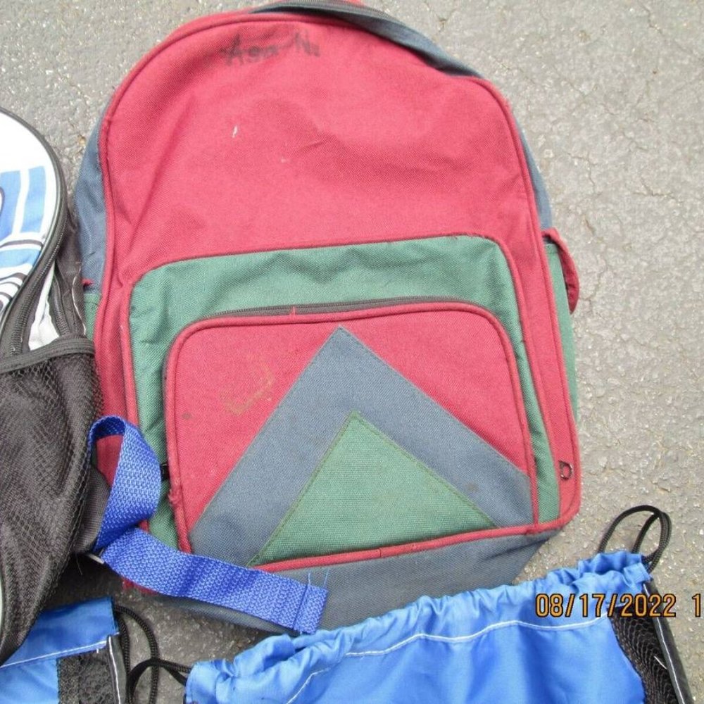 Single Pocket Red Backpack w/ green/blue accents